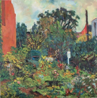 John Cunningham, Brooklyn Garden, 2007, Oil on Canvas, 20 x 20 inches